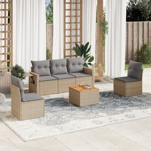 vidaXL 6-delige Loungeset met kussens poly rattan beige