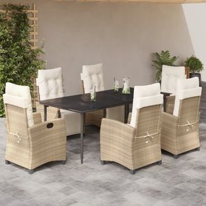 vidaXL 7-delige Tuinset met kussens poly rattan beige
