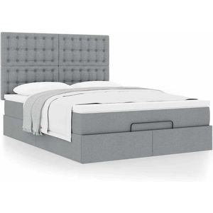 vidaXL Ottoman bed met matras 140x200cm stof lichtgrijs