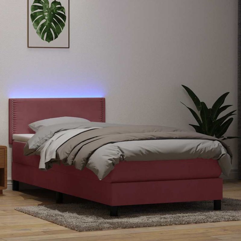 vidaXL Boxspring met matras fluweel roze 100x210 cm