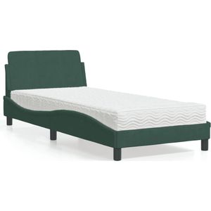 vidaXL Bed met matras fluweel donkergroen 90x190 cm
