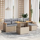 vidaXL 6-delige Loungeset met kussens poly rattan beige