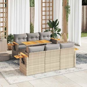 vidaXL - 7-delige - Loungeset - met - kussens - poly - rattan - acacia - beige
