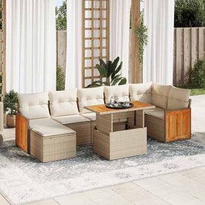 vidaXL - 8-delige - Loungeset - met - kussens - poly - rattan - acacia - beige