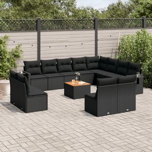 vidaXL 13-delige Loungeset met kussens poly rattan zwart