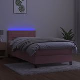 vidaXL Boxspring met matras en LED fluweel roze 90x200 cm