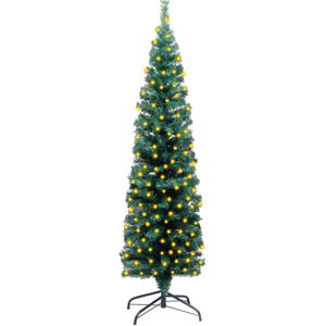 vidaXL Kunstkerstboom met verlichting standaard smal 120 cm PVC groen