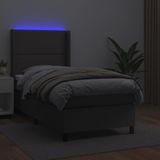 vidaXL Boxspring met matras en LED kunstleer grijs 100x200 cm
