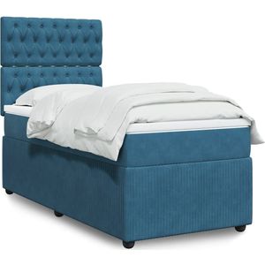 vidaXL Boxspring met matras fluweel blauw 100x200 cm