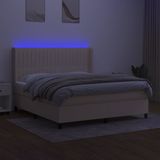 vidaXL Boxspring met matras en LED stof crèmekleurig 160x200 cm