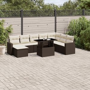 vidaXL 9-delige Loungeset met kussens poly rattan bruin