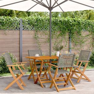 vidaXL 5-delige Tuinset poly rattan en massief hout grijs