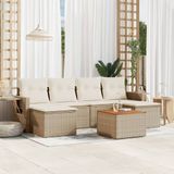 vidaXL 7-delige Loungeset met kussens poly rattan beige