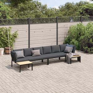 vidaXL 4-delige Loungeset met kussens aluminium zwart