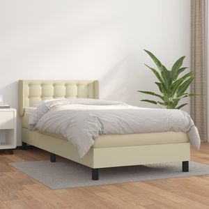 vidaXL Boxspring met matras kunstleer crèmekleurig 100x200 cm