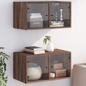 vidaXL - Wandkasten - met - glazen - deuren - 2 - st,5x37x35 - cm - bruineikenkleur