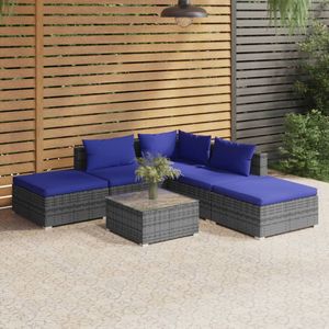 VidaXL 6-delige Loungeset met Kussens - Poly Rattan Grijs