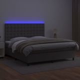 vidaXL Boxspring met matras en LED kunstleer grijs 180x200 cm