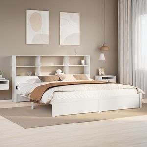 vidaXL Bed met boekenkast zonder matras grenenhout wit 200x200 cm