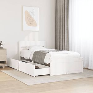 vidaXL Bedframe zonder matras massief grenenhout wit 75x190 cm