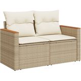 vidaXL 4-delige Loungeset met kussens poly rattan beige