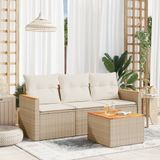 vidaXL 4-delige Loungeset met kussens poly rattan beige