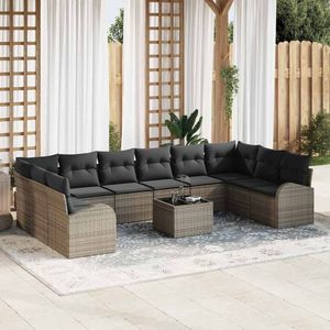 vidaXL - 10-delige Tuinset - Zwart Poly Rattan - Inclusief Kussens