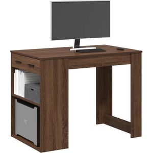 vidaXL Bureau met lade en plank 102x62x77,5cm bewerkt hout bruin eiken