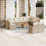 vidaXL 13-delige Loungeset met kussens poly rattan beige