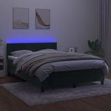 vidaXL Boxspring met matras en LED fluweel donkergroen 140x190 cm