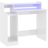 VidaXL Bureau LED-verlichting 97x45x90 cm Hout Hoogglans Wit