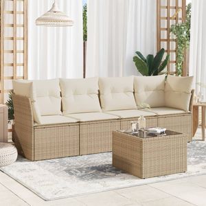 vidaXL 5-delige Loungeset met kussens poly rattan beige