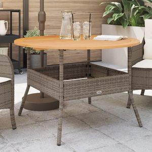 vidaXL Tuintafel met acaciahouten blad Ø110x71 cm poly rattan grijs