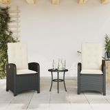 vidaXL Tuinstoelen 2 st verstelbaar met kussens poly rattan zwart