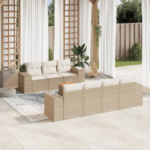 vidaXL - 8-delige - Loungeset - met - kussens - poly - rattan - beige