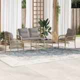 vidaXL 4-delige Loungeset met kussens poly rattan beige