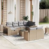 vidaXL 11-delige Tuinset met kussens poly rattan beige