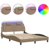 vidaXL Bedframe met LED-verlichting kunstleer cappuccino 120x200 cm