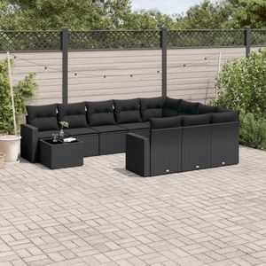 vidaXL 11-delige Loungeset met kussens poly rattan zwart