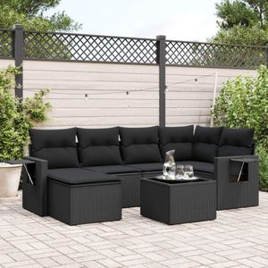 vidaXL 7-delige Loungeset met kussens poly rattan zwart