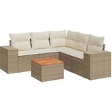 vidaXL 6-delige Loungeset met kussens poly rattan beige