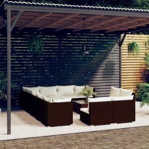 vidaXL 13-delige Loungeset met kussens poly rattan bruin