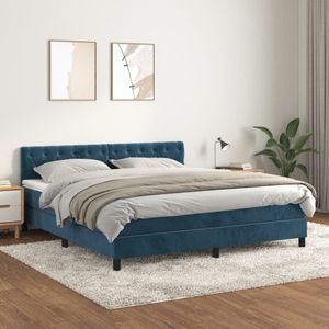 vidaXL Boxspring met matras fluweel donkerblauw 160x200 cm