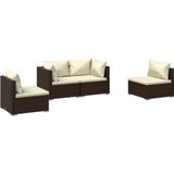 VidaXL 4-Delige Loungeset met Kussens - Poly Rattan Bruin