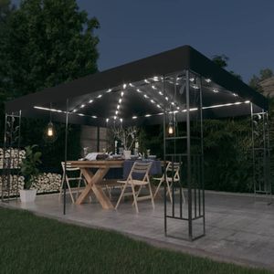 VidaXL Prieel met Dubbel Dak en LED-Lichtslinger 3x4 m Antracietkleur