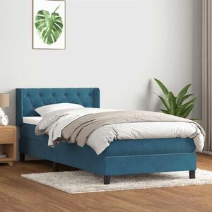 vidaXL Boxspring met matras fluweel donkerblauw 80x210 cm