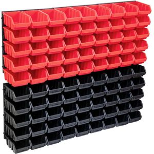 vidaXL - 96-delige - Opslagbakkenset - met - wandpanelen - rood - en - zwart