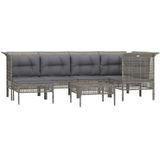 vidaXL 7-delige Loungeset met kussens poly rattan grijs