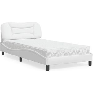 vidaXL Bed met matras kunstleer wit 100x200 cm