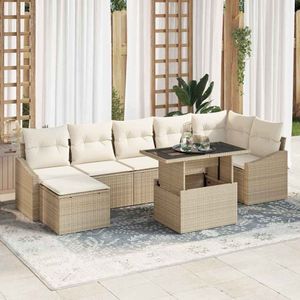 vidaXL 8-delige tuinset met kussens in beige poly rattan